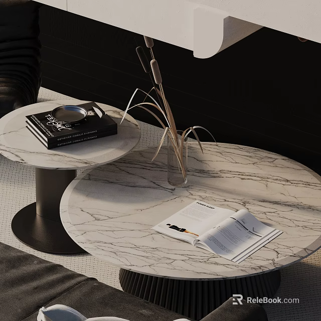 Modern Sofa Coffee Table Set Featuring Marble Top And Stylish Books Plant Vase 3d model 