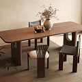 Ancient Style Dining Table and Chair Combination Solid Wood Dining Table and Chair Combination Single Chair Dining Chair Long Dining Table Vase Floral Art 3d model
