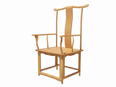 Traditional Chinese Style Wooden Armchair With High Backrest And Curved Armrests 3d model