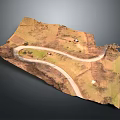3D Rural Terrain Model With Winding Road Fields And Small Structures 3d model