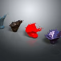 Colorful Liquid Splash Artistic Sculptures in Blue Brown Red Purple on Gray Background