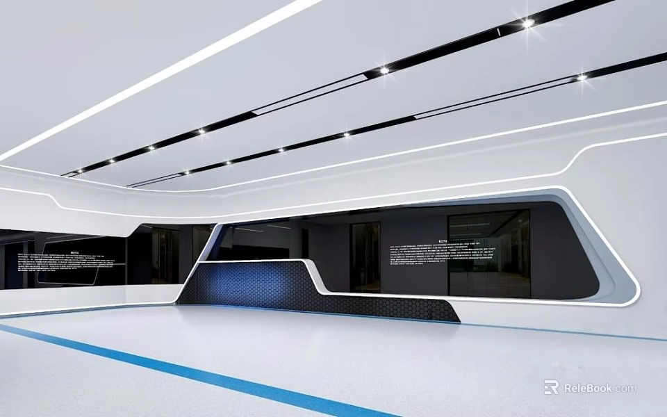 Modern Elevator Hallway Interior With Recessed Lighting And Polished Floor Surfaces 3d model 