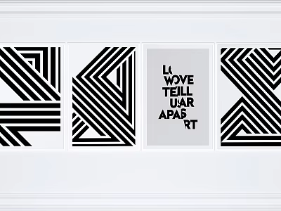 Modern Abstract Geometric Art Prints With Black And White Striped Patterns 3d model