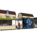 Outdoor Retail Stalls With Striped Awnings Product Displays And Watch Screen