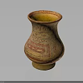 Traditional Ceramic Vase with Hand-Painted Geometric Patterns in Yellow and Red Tones for Decorative