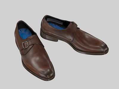 Brown Leather Formal Shoes With Buckle Strap And Blue Insole Design 3d model
