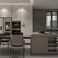 Modern Minimalist Living Dining Room With Beige Sofa Large TV And City View Through Window