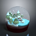 Decorative Snow Globe with Green Pine Trees Small House Snowy Ground and Falling Snowflakes