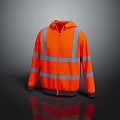 Orange High Visibility Hooded Jacket With Reflective Strips And Zipper Front 3d model