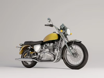Classic Vintage Motorcycle With Yellow Tank Black Seat Chrome Details And Retro Styling 3d model