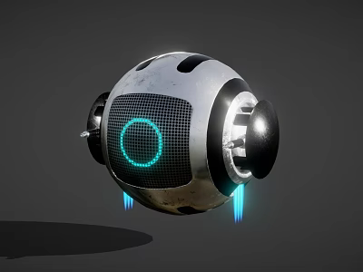 Innovative Spherical Play Equipment With Silver Black Design And Blue Glowing Floating Elements 3d model