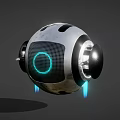 Innovative Spherical Play Equipment With Silver Black Design And Blue Glowing Floating Elements