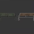 Two Different Benches With Wooden Seats And Metal Frames In Green Brown