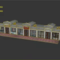 Cartoon Scene of Playful Shop Buildings With Multiple Storefronts and Colorful Signboards