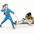 Playful Scene Of Dancing Girl In Blue Denim With Person And Two Dogs