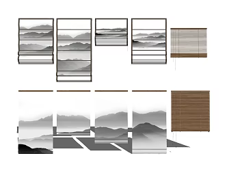 new chinese venetian blinds landscape curtains bamboo blinds venetian blinds 3d model