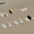 Open and Stacked Books Arrangement on Light Colored Tabletop 3d model