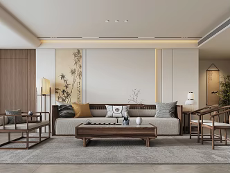 New Chinese Style Home Living Room Song Dynasty Aesthetic Furniture Living Room Sofa Background Wall Sofa Coffee Table Combination 3d model