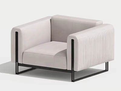 Light Beige Single Seater Sofa With Ribbed Armrests And Black Metal Frame Modern Design 3d model