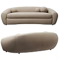 Modern Beige Sofa With Curved Arms Round Cushions And Soft Fabric Upholstery