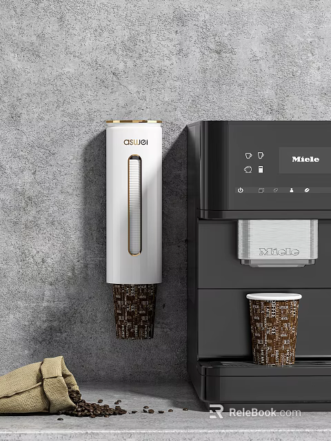 Miele Coffee Machine With QULA Insulated Cup And Paper Cup For Fresh Coffee Beverages 3d model 