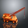 Wooden Toy Crane Truck With Extendable Boom And Hook On Reflective Surface