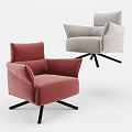 Stylish Red And Light Gray Single Sofa With Black Swivel Base Design 3d model
