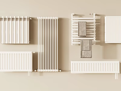 Various Types Of Modern Radiators With Vertical Horizontal And Towel Rail Designs For Home Heating 3d model