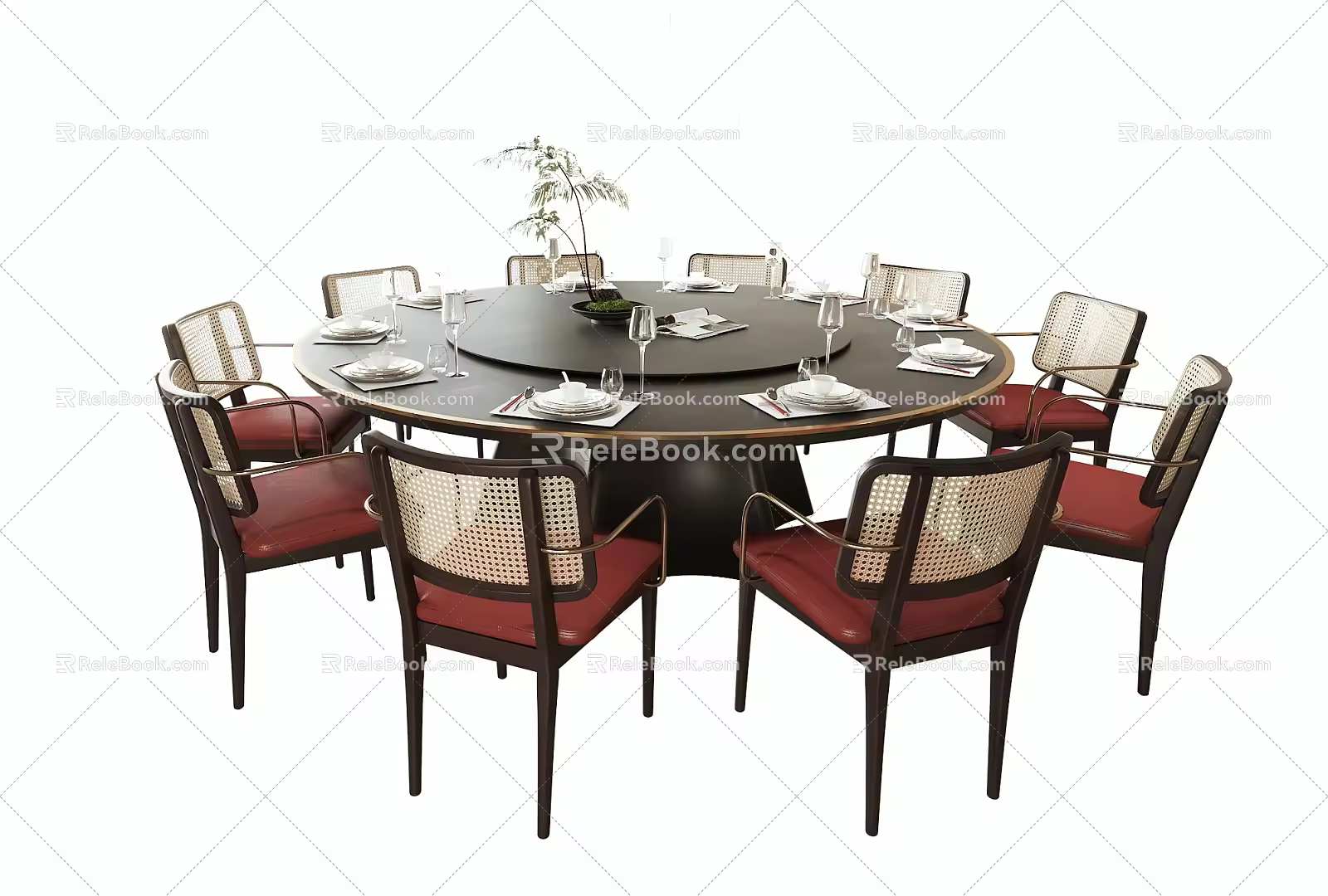 New Chinese Dining Table and Chair Set Round Dining Table and Chair 3d model
