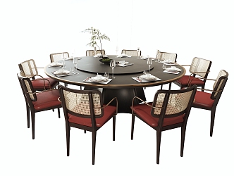 New Chinese Dining Table and Chair Set Round Dining Table and Chair 3d model