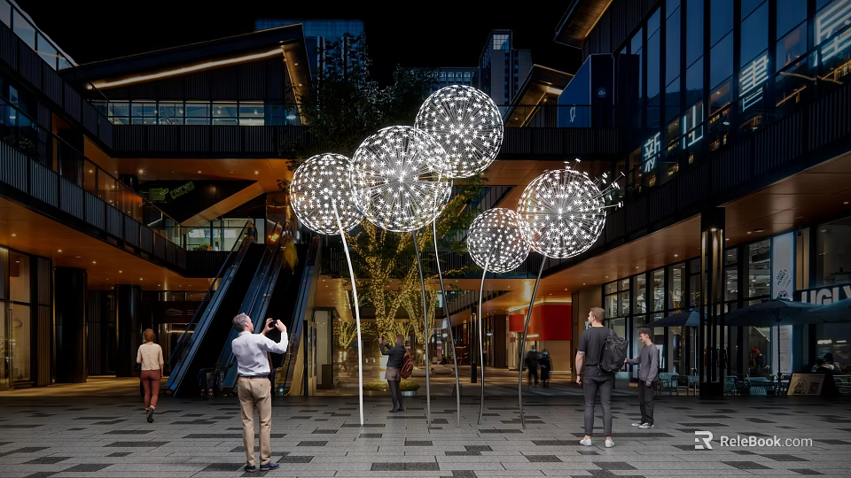 Spherical Illuminated Art Installation With LED Lights In Modern Outdoor Plaza 3d model 