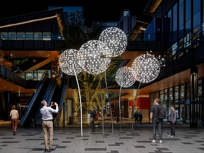 Spherical Illuminated Art Installation With LED Lights In Modern Outdoor Plaza 3d model