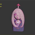 Anime Style Game Character With Pink Long Hair Glasses And Red Mushroom Hat