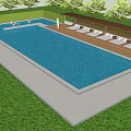 Outdoor Pergola in Backyard With Swimming Pool Wooden Deck Loungers And Trees
