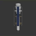 Cylindrical Precision Mechanical Device With Silver Body Blue Mesh Covering And Golden Rings