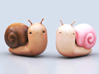 Adorable Cartoon Reptiles With Brown And Pink Spiral Shells And Smiling Faces 3d model