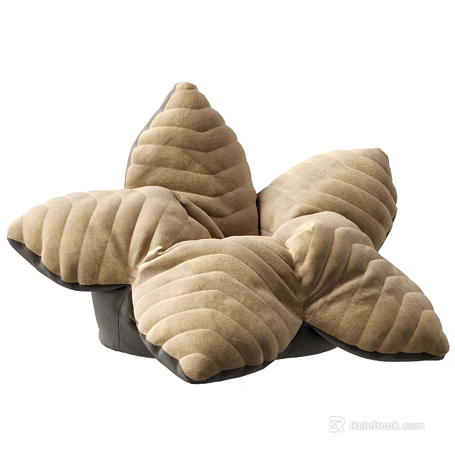 Comfortable Beige Petal Shaped Lazy Sofa with Plush Velvet Fabric for Cozy Relaxation 3d model 