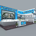 Beijing International Golf Club Exhibition Booth With Blue Background Display Images And Reception Counter