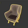Modern Brown Leather Chair With Curved Backrest Armrest And Black Metal Legs