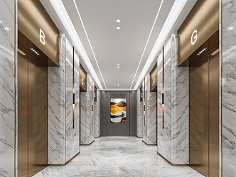 Light Luxury Elevator Hall Hotel Elevator Hall 3d model