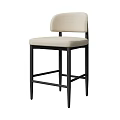 Modern Beige Padded Bar Stool With Black Metal Frame And Backrest
