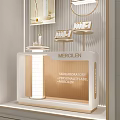 Elegant Window Display Featuring Skincare Products Gold Accents Hanging Mirrors And Soft Lighting