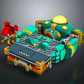 Cartoon Style Green Mechanical Vehicle Featuring Red Haired Character And Yellow Dome