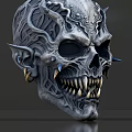 Intricate Spiked Skull Design With Sharp Teeth And Metallic Earrings