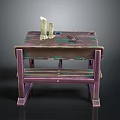 Colorful Vintage Wooden Table With Candles And Tool For Home Use