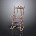 Wooden Rocking Armchair With Traditional Design Carved Back Spindles And Red Upholstered Seat
