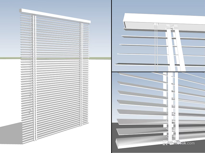 White Venetian Blinds Modern Design With Slats And Window Installation Structure 3d model