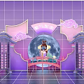 Photo Check-in Spot With Purple Background Ancient Style Decor Moon Bridge And Fairy Blessing