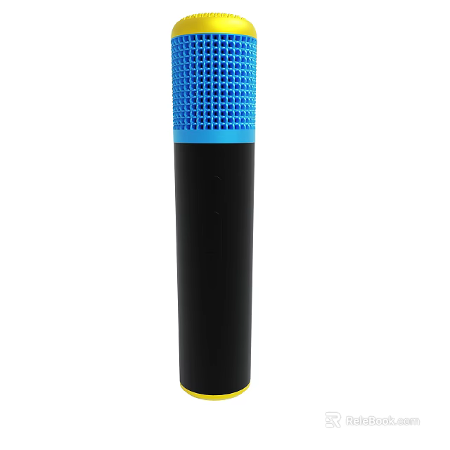 Blue Mesh Top Handheld Microphone With Black Body And Yellow Base Design 3d model 