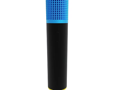 Blue Mesh Top Handheld Microphone With Black Body And Yellow Base Design 3d model